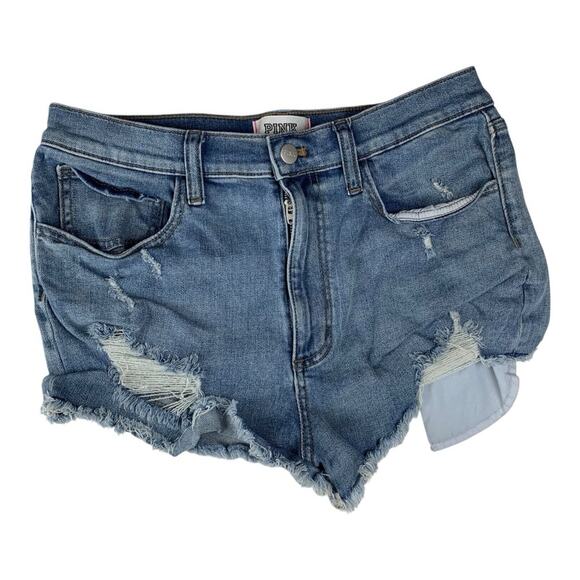 PINK Victoria's Secret size 12 / 29  super short Blue Distressed Jean Shorts den - Picture 1 of 10